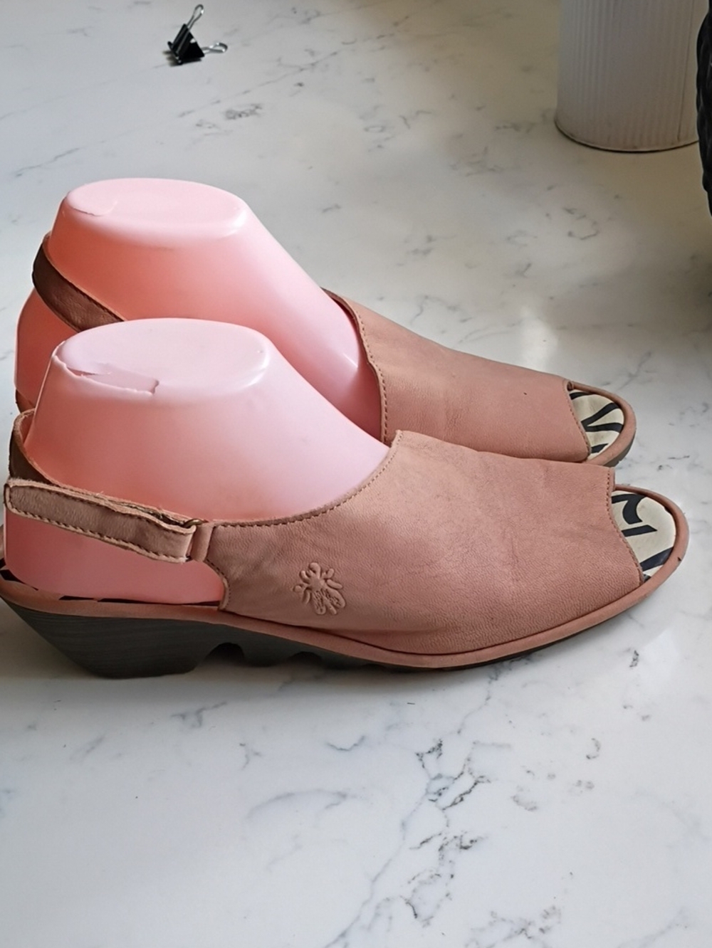 Fly London Blush Pink Open-Toe Slingback Wedge Sandals